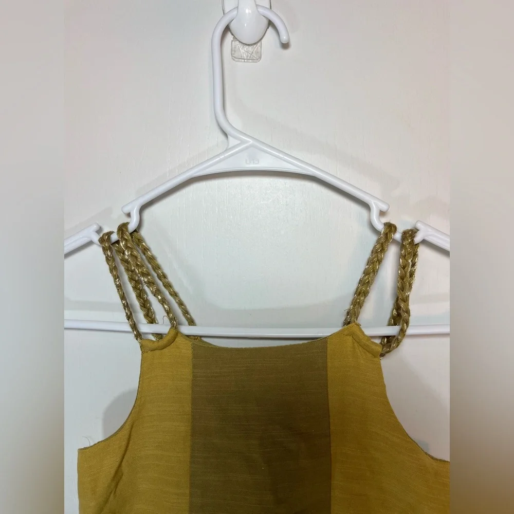 Tahari Girl Dress 6 Cotton Rayon‎ Gold Sleeveless Braided Straps Summer Lined